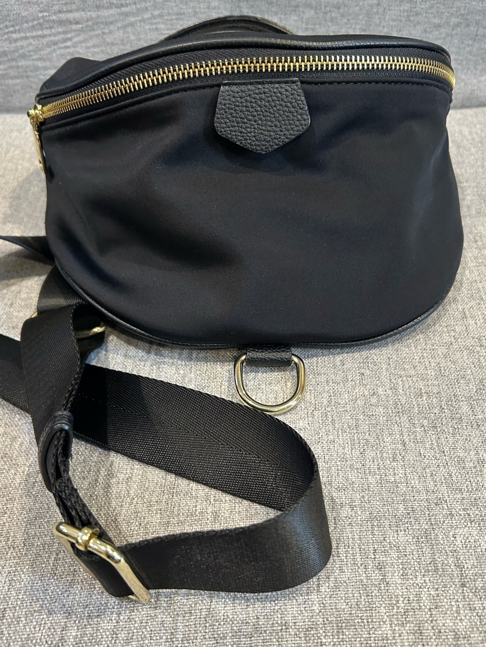 Black  nylon Crossbody Sling Bag with Gold Hardware